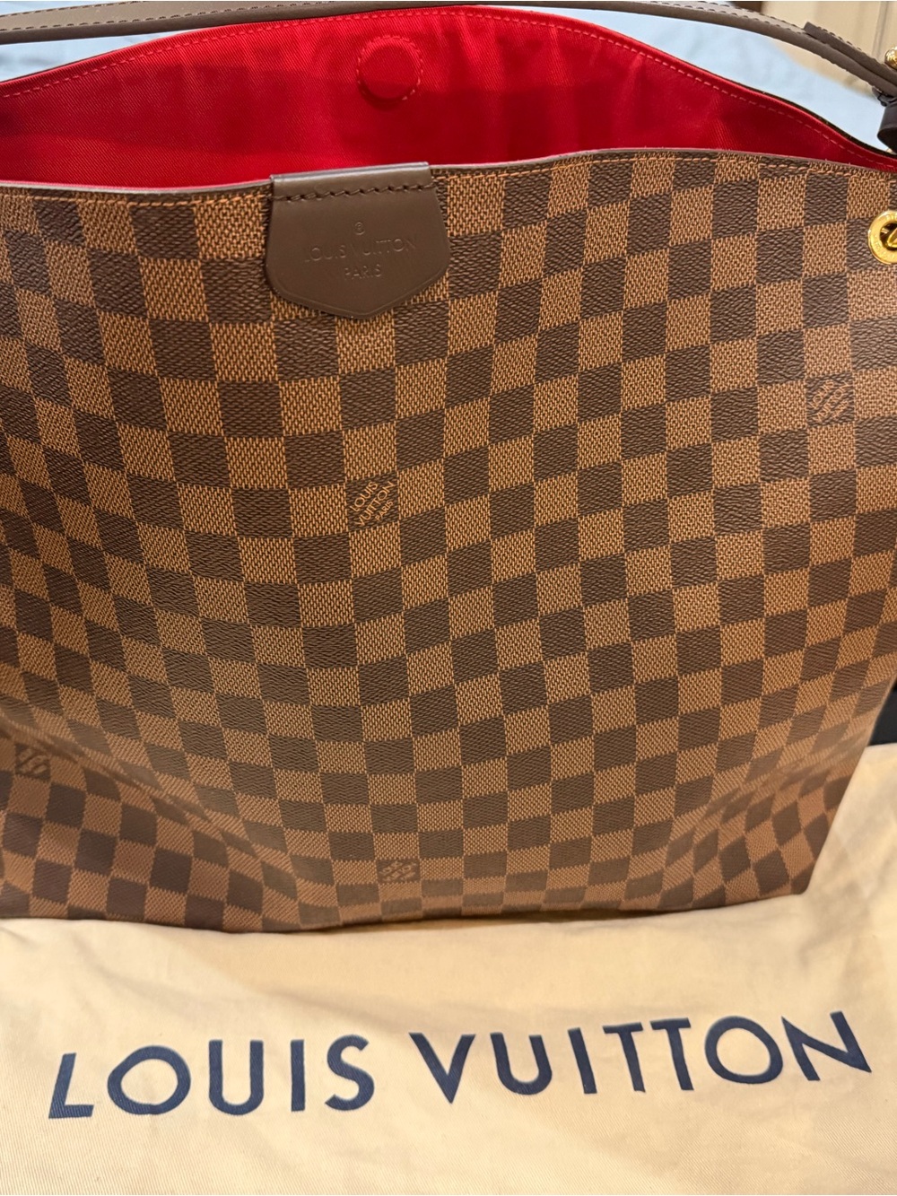 Louis Vuitton Graceful MM Damier Ebene Canvas Hobo with Red Interior